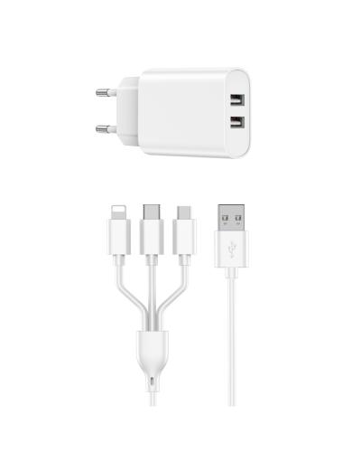  Wiwu Wi-U003 Dual USB Charger + 3 in 1 Cable EU Plug