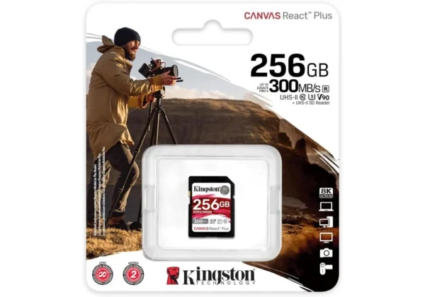 Kingston Canvas React Plus 256GB SD Card | SDXC UHS-II | 300R/260W U3 V90 | Full HD/4K/8K | SDR2/256GB - Image 2