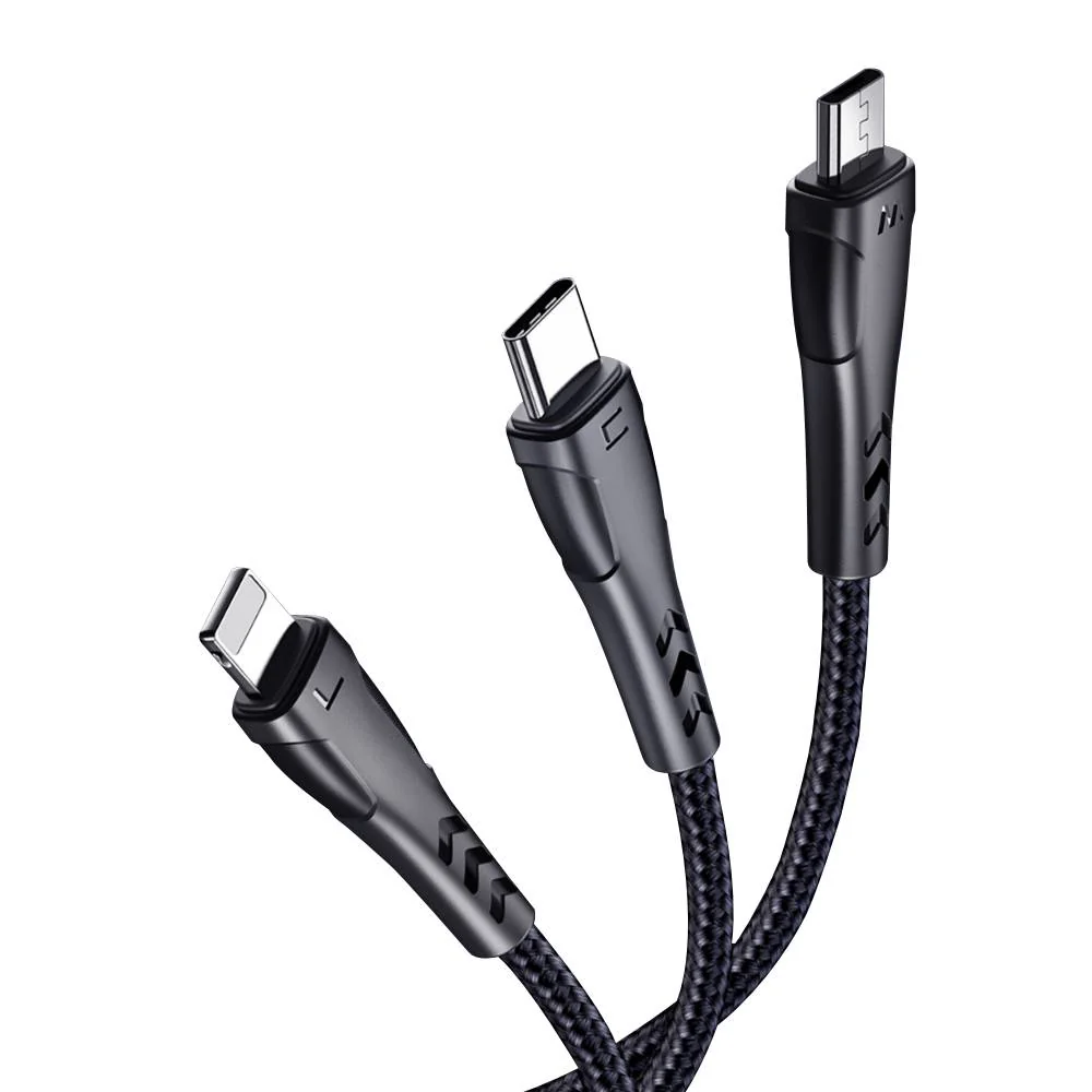 Mcdodo 3 in 1 USB to USB C Lightning Micro USB Cable 1.2m - Black - Image 2