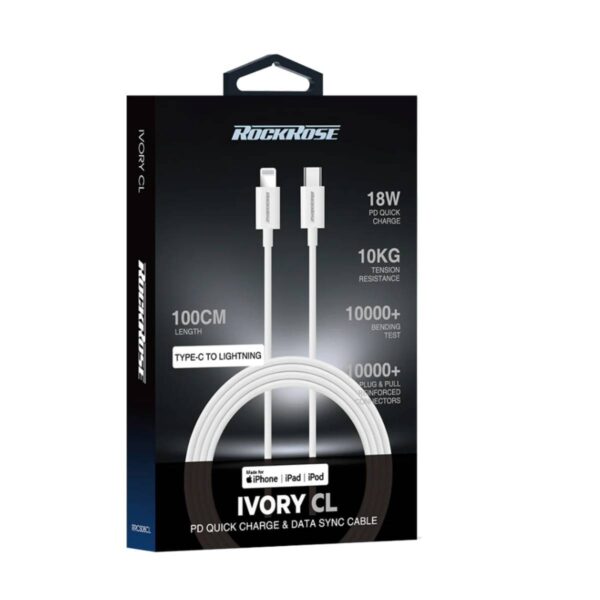 RockRose Ivory CL 20W USB-C to Lightning MFI Cable 1M - Image 3