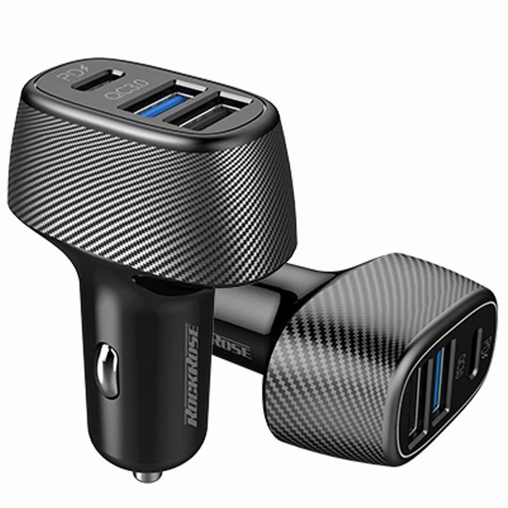 RockRose Safari PQ2 PD & QC 3.0 3 Port Car Charger - Black
