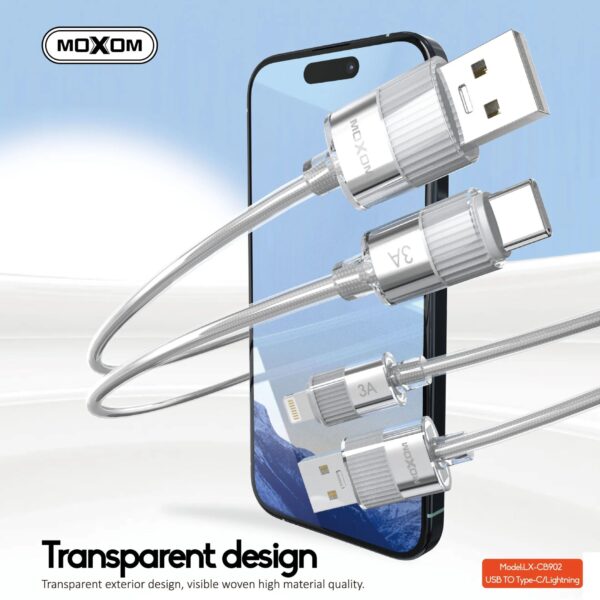 MOXOM LX-CB902 1.2M 3A Fast Charging Transparent Data Cable - Image 4