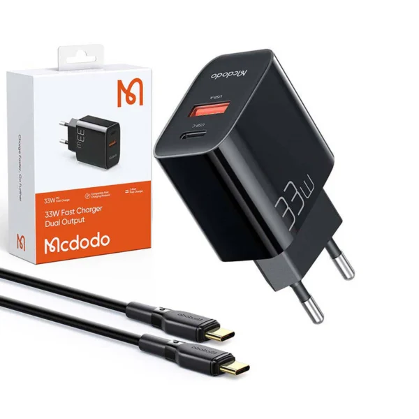 Mcdodo Wall Charger USB & USB C 33W & USB C Cable - Black - Image 3