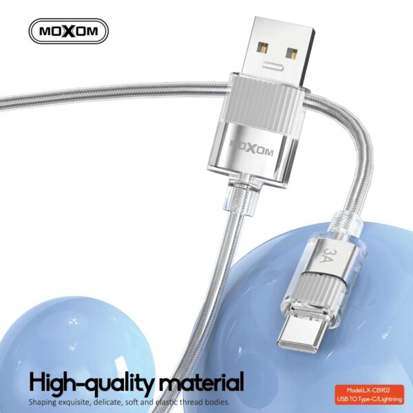 MOXOM LX-CB902 1.2M 3A Fast Charging Transparent Data Cable