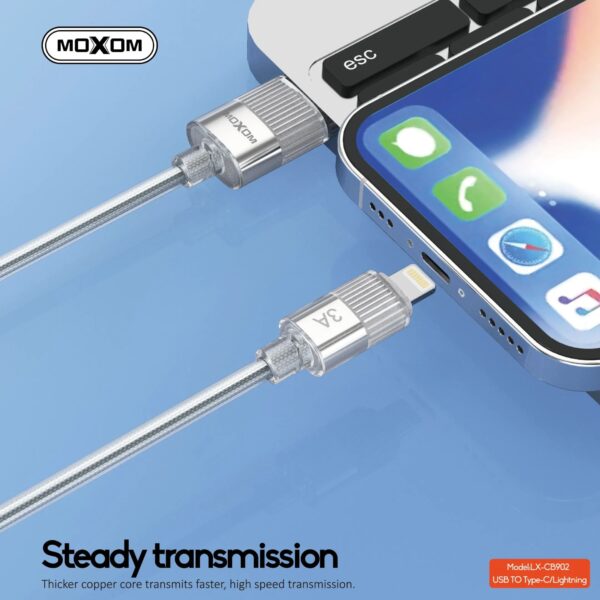 MOXOM LX-CB902 1.2M 3A Fast Charging Transparent Data Cable - Image 3