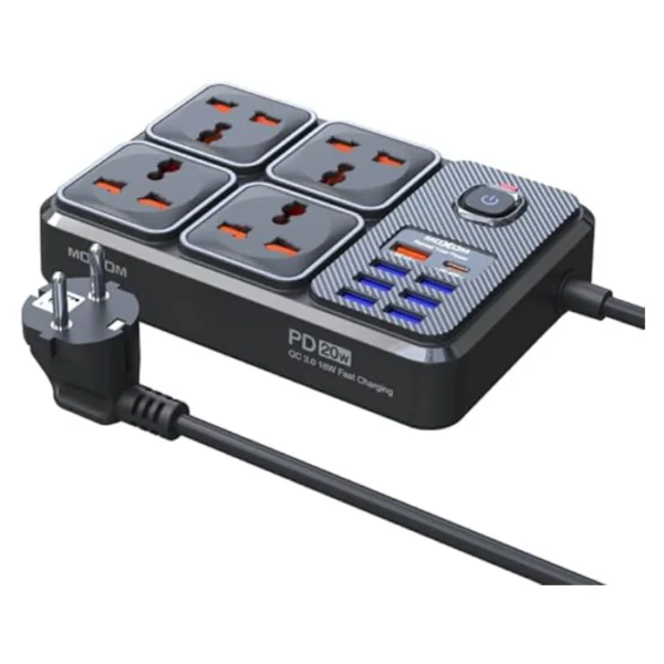 Moxom MX-ST17 12 IN 1 PD Power Strip With 4 Socket, 7 USB, 1 Type-C PD And One Key Master Control For Multi Devices 20W 2 Meter - Black - Image 2