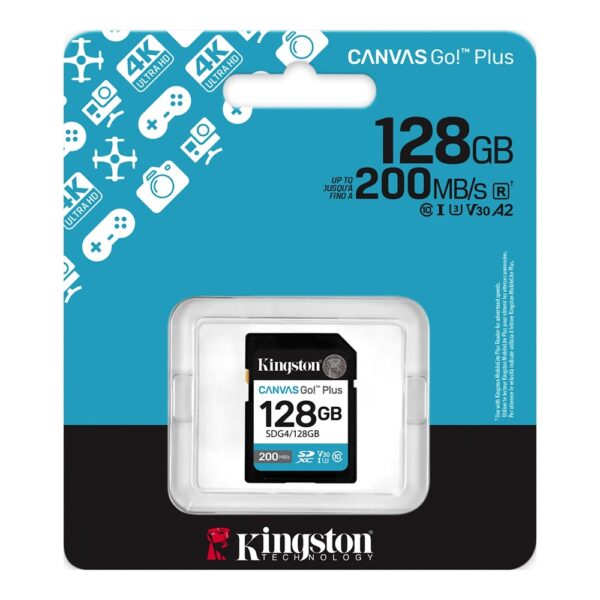 Kingston 128GB SDXC Canvas Go Plus Gen4 200MB/s C10 SD Card SDG4/128GB