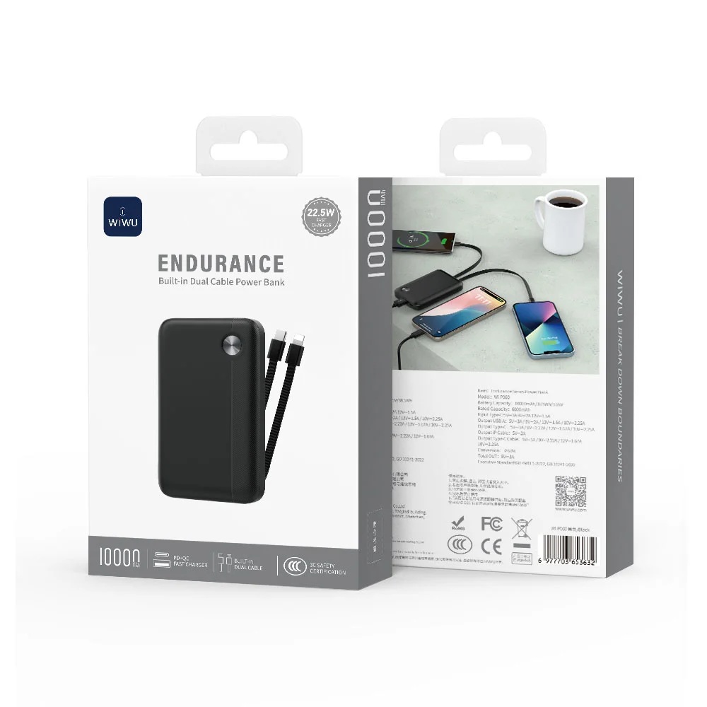 WiWU Wi-P060 Endurance Built-in Dual Cable Power bank (10000mAh)