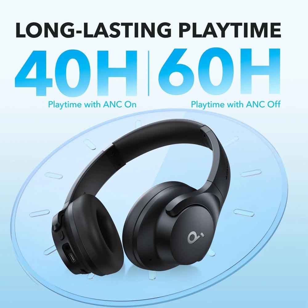Soundcore by Anker Q20i Hybrid Active Noise Cancelling Headphones, Wireless Over-Ear Bluetooth, 40H Long ANC Playtime, Hi-Res Audio, Big Bass, Customize via an App, Transparency Mode - 18 Month Warranty - Image 2