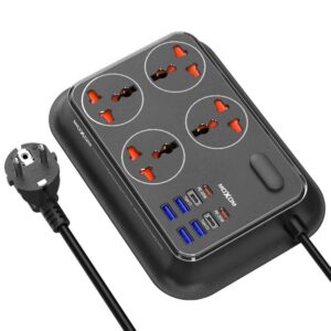 Moxom MX-ST24 12 IN 1 PD Power Strip With 4 Universal Socket, 4 USB, 4 Type-C And One Key Master Control For Multi Devices 20 W 2 Meter - Black