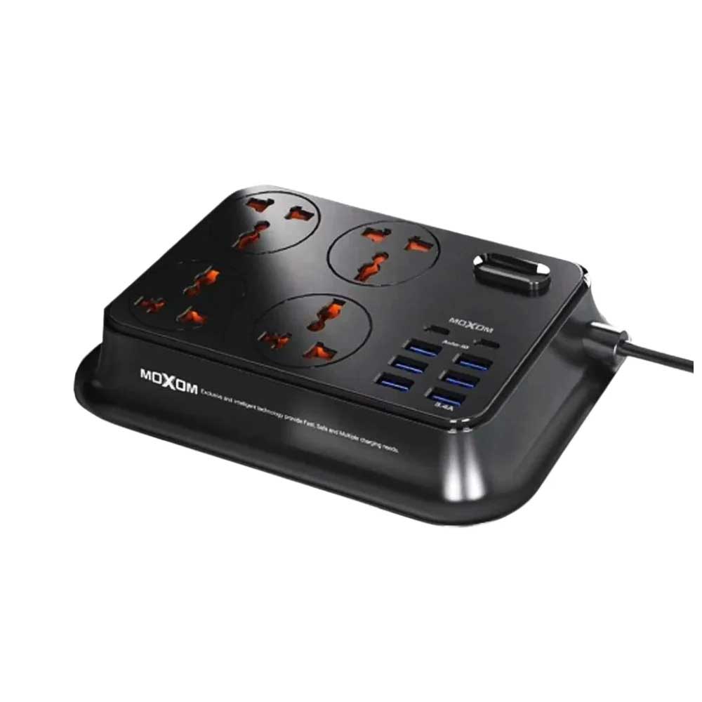 Moxom MX-ST24 12 IN 1 PD Power Strip With 4 Universal Socket, 4 USB, 4 Type-C And One Key Master Control For Multi Devices 20 W 2 Meter - Black - Image 2