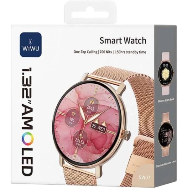 WiWU SW07 Smart Watch, IP68 Waterproof, Screen Size 1.32″ AMOLED, Health Tracking ,Voice Assistant, Multi-Sport Modes, Silver – 18 Month Warranty | Accessories | Mobile Accessories