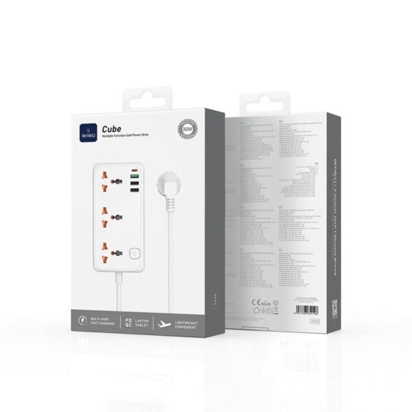 WiWU Wi-S005 Power Strip, 7 in One, 30W, 3 Sockets + 3 USB, 1 Type C – UK | Accessories