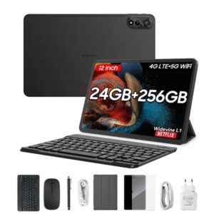 Blackview 12 inch MEGA 2 Tablet Best Android 15, Large Tablets with FHD+ 2K Display, 8+16GB RAM + 256GB ROM, 4G SIM, 5G WiFi, 9000mAh, Pen & Case, Octa-core Widevine L1, Google GMS
