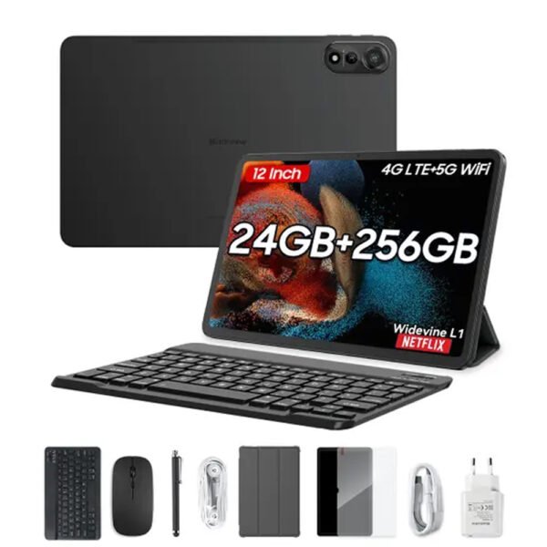 Blackview 12 inch MEGA 2 Tablet Best Android 15, Large Tablets with FHD+ 2K Display, 8+16GB RAM + 256GB ROM, 4G SIM, 5G WiFi, 9000mAh, Pen & Case, Octa-core Widevine L1, Google GMS | Devices