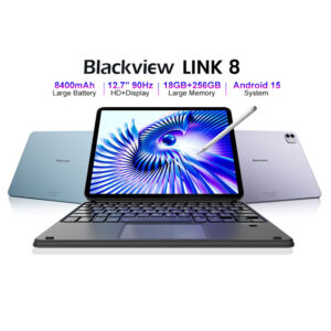 Blackview Link 8 Android 15 Tablet, 12.7" Large Screen Gaming Tablet with Pen, 6+12GB RAM, 256GB, 90 Hz, 2K+, 3 AI Cameras, 5G Wi-Fi, w/ Keyboard, Mouse, Stylus, Earphones, Screen Protector, Back Cover