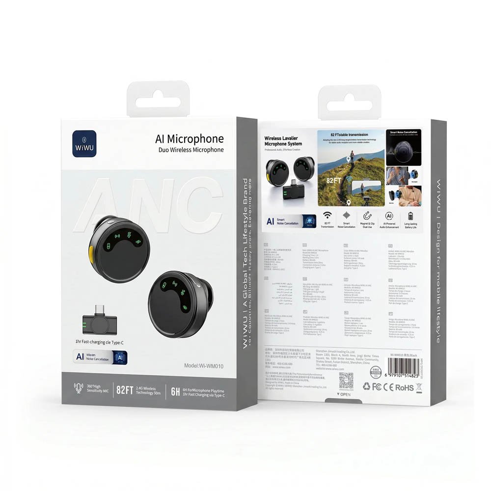 WiWU Wi-WM010 AI Noise-Canceling Magnetic Clip-on Wireless Microphone